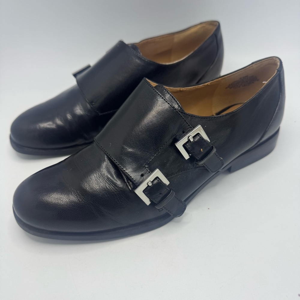 Nine West Leather Loafers with Silver Buckle Size 6.5 Black Shoes